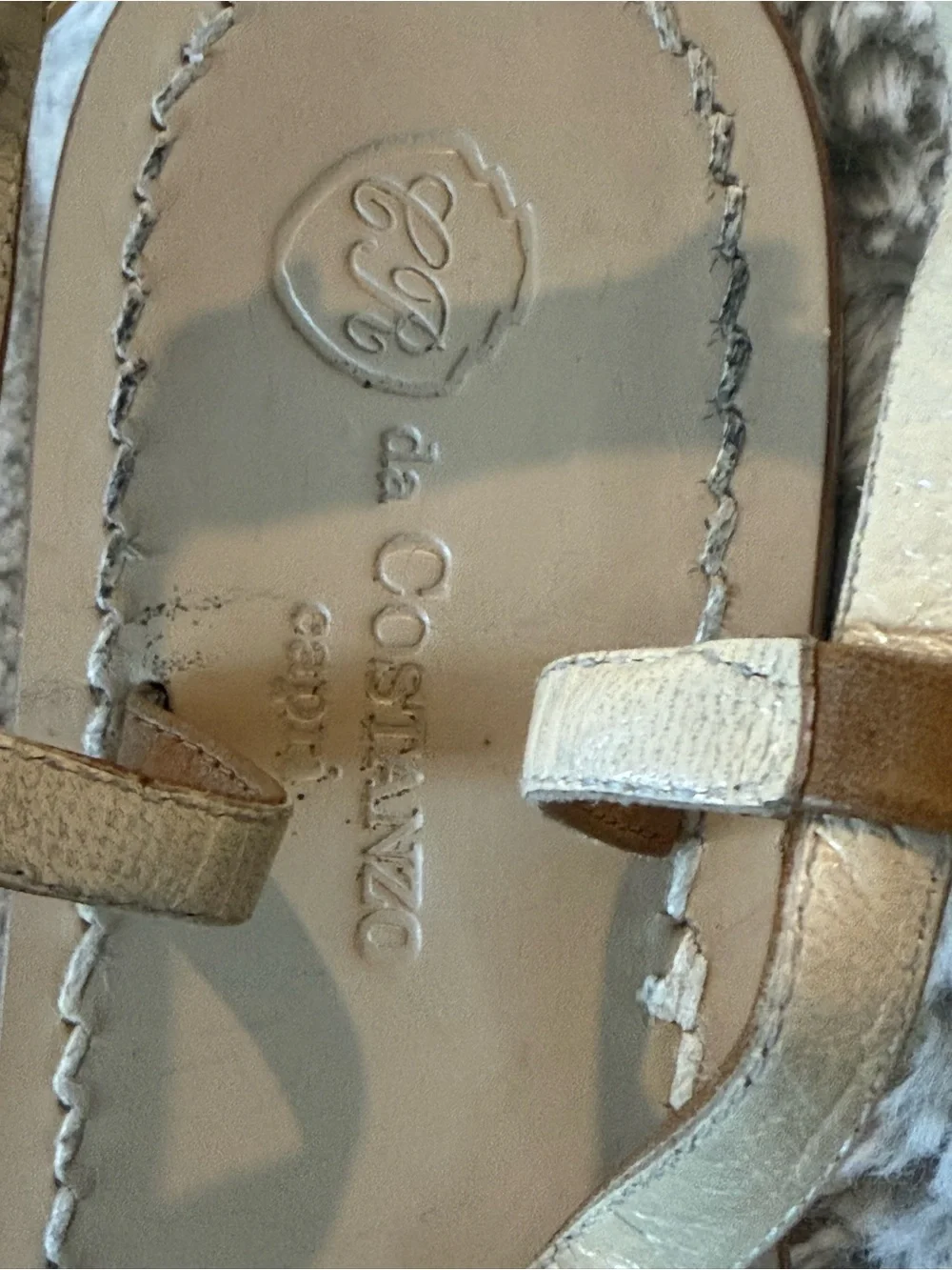 CR da Costanzo Capri Women's Beige/Tan Jeweled T-Strap Sandals Size 10